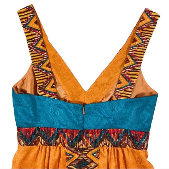 RARE!!! - Phoebe Couture Silk Orange Multicolored Sleeveless Print Dress Size 2 - Picture 6 of 8